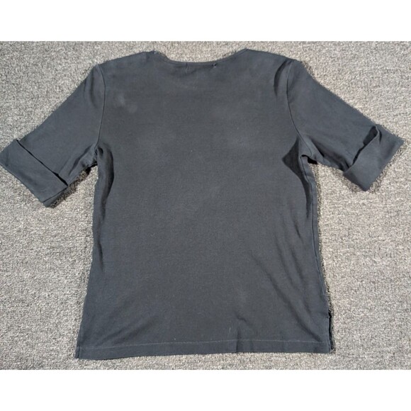 Lauren Ralph Lauren Women's Size PM Black Top Button Shoulders Cuffed Sleeves - Picture 3 of 7